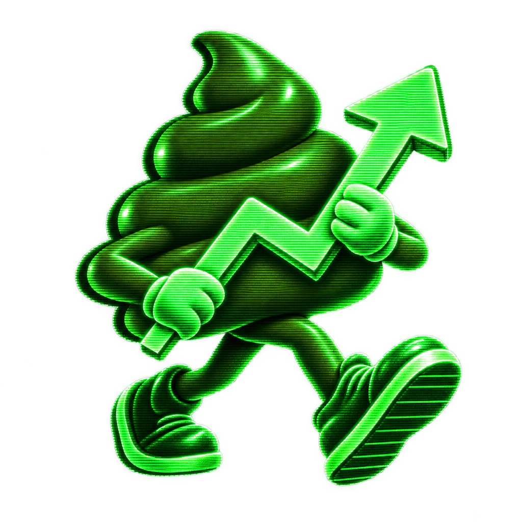The PS500 mascot walking, holding a glowing rising market arrow