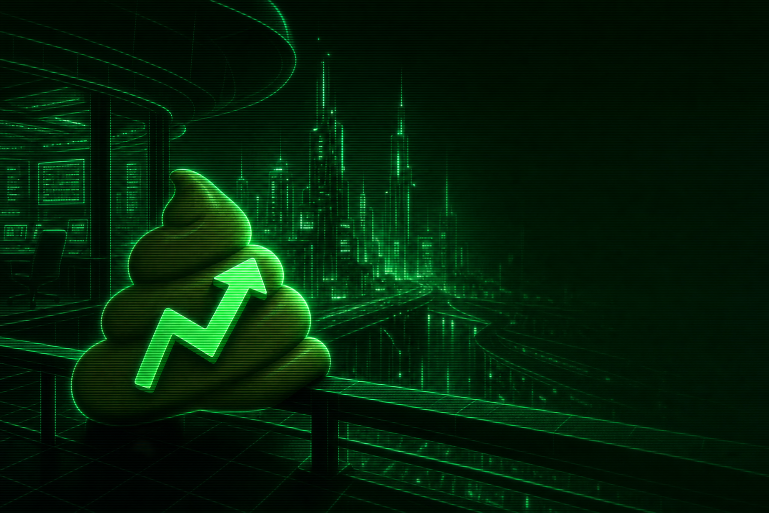 Wide neon terminal cityscape backdrop with the PS500 mascot glowing on a balcony rail